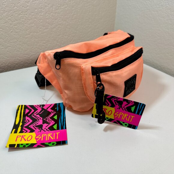 NWT VTG Pro Spirit 90s Fanny Pack Neon Orange Double Pocket Belt Bag Hip Pack - Picture 3 of 14